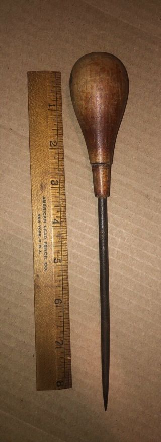Vintage Wood Handle Awl Leather Tool Awl 8.  5 "