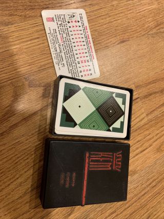 Vintage Kem Plastic Playing Cards In Black Case Green Art Deco Geometric 1947