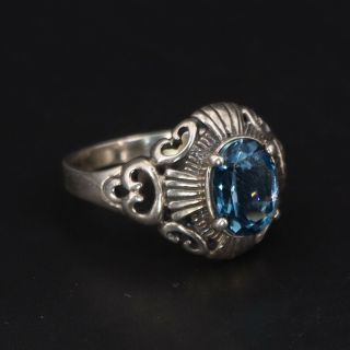 Vtg Sterling Silver - Ornate Blue Topaz Starburst Cutout Ring Size 5 - 2.  5g
