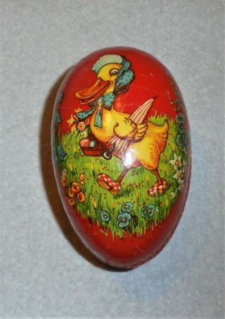 Vintage Easter German Paper Mache Egg Red Duck With Umbrella Cute