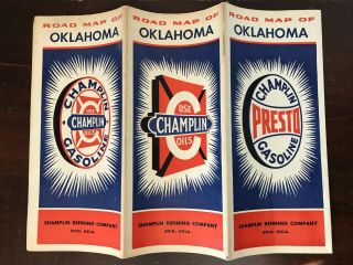 Vintage 1948 Road Map Of Oklahoma From The Champlin Refining Company.