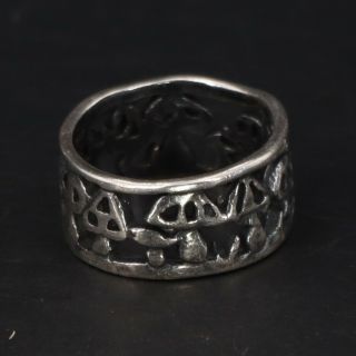 Vtg Sterling Silver - Mushroom Openwork Cutout Solid Band Ring Size 6.  5 - 5g