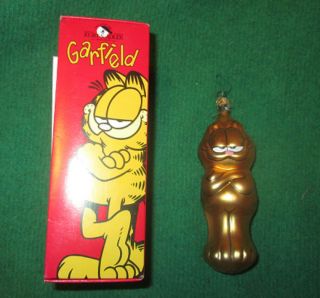 Vintage " Paws " Kurt Adler Christmas Glass Ornament,  Garfield The Cat & Box