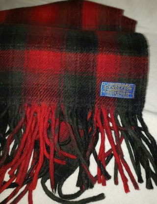 Pendleton Vintage Red Black Plaid Tassel Virgin Wool Throw Blanket 53 " X78 " 1120