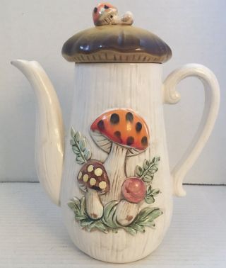Vintage Merry Mushroom Sears Roebuck & Co.  Ceramic Coffee Pot With Lid