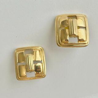 Signed Trifari Tm Vintage Retro Gold Tone Modernist Abstract Pierced Earrings 17