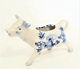 Vintage Delft Blue & White Cow Creamer Hand Painted