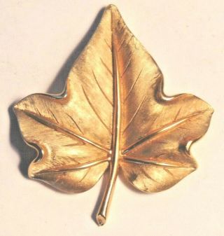 Vintage Crown Trifari Dimensional Gold Tone Leaf Brooch Pin