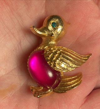 Vintage Gold Tone Jelly Belly Duck Pin Brooch Signed Jj