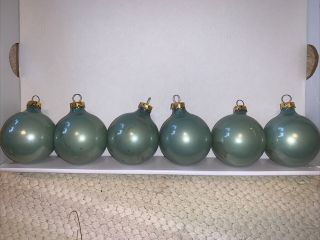 Set 6 Vintage Iridescent Christmas Tree Ball Ornaments Teal Aqua Holly Glass?