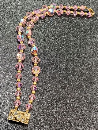 Vintage Bracelet 7.  5” Pink Crystal Beads Crystal Rhinestones Clasp Lot3