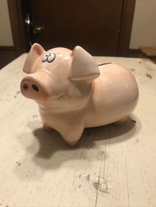 Vintage Ceramic Piggy Bank Pink Pig With Long Snout Rare