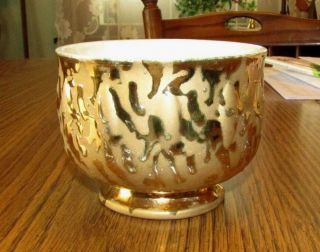 Vintage Mid Century Retro Heavy 24 Kt Gold Drip Art Pottery Vase Flower Pot Usa