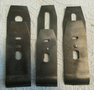 3 Vintage Wood Block Plane Cutting Iron Blades W/chip Breakers Stanley Meritor