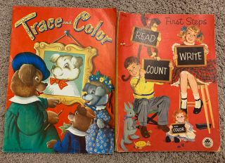 Vintage,  Large Activity Book And Trace & Color,  1950’s,  15” X 11”