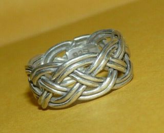 Vintage Mexico " 925 " Sterling Silver Ornate " Weaved " Design Band Ring Size 8.  5