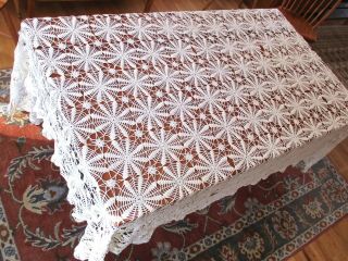 Vintage Hand Crocheted Off - White Cotton Table or Bed Cover 88 