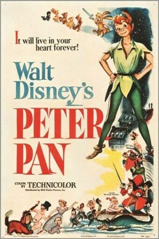 Peter Pan (rko 1953) Vintage Movie Poster Walt Disney Musical Kids 24x36