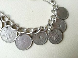 Vintage Jewellery Silver Bracelet Hallmarked Chain 1973 Norway Coins Padlock