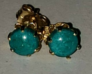 Vintage 14k Yellow Gold Light Blue Turquoise 5.  1mm Size Stud Post Earrings