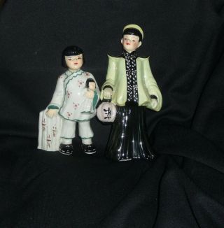 Vintage Florence Ceramics Asian Boy And Girl Pair Figurines Planters Sweet