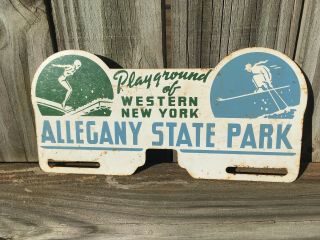 Rusty Vintage Allegany State Park License Plate Topper Sign W/ Skier And Diver