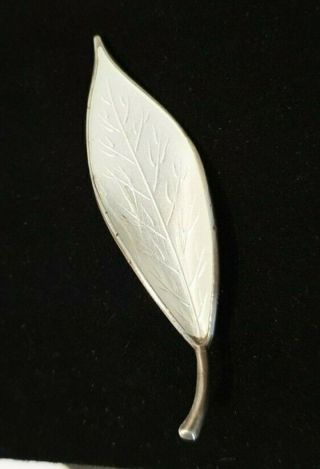 Vintage David Andersen Sterling Silver 925 White Enamel Leaf Brooch