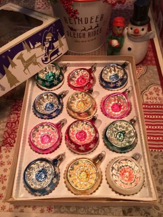12 Vintage Kurt Adler Indent Ornaments.  Variety Of Colors