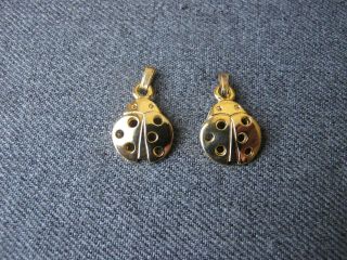 2 Vintage Signed Pierre Cardin Goldtone Metal Ladybug Charms Pendants