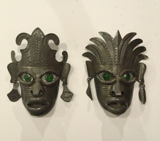 Vintage Mexican Folk Art Tin Wall Hanging African Masks