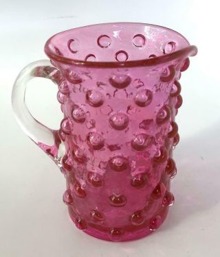 Vintage Hobnail Small Pitcher Creamer Pink Cranberry Glass 4 " Tall Fenton??