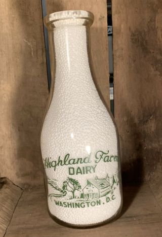 Vintage 1 Pt Milk Bottle Highland Farm Dairy From Washington Dc 1 Pt