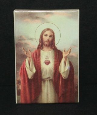 Vtg Rectangle Pocket Or Purse Mirror With Depiction Of Jesus 3 Inch By 2 Inch