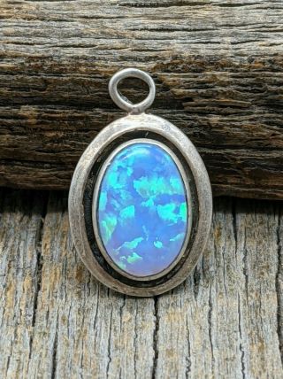 Vintage Navajo Ted Ott Signed Sterling Silver White Opal Pendant / Charm