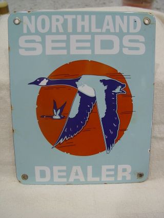 Vintage Northlands Seeds Dealer Porcelain Advertising Sign With Geese Logo