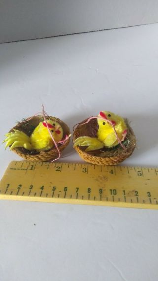 Vintage pipe cleaner chenille chicks in nest Easter Decorations Very Cute 3