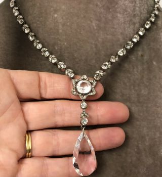 Vintage Edwardian Jewellery Lovely Rock Crystal Pendant & Paste Crystal Necklace