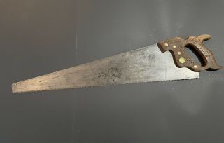 Vintage Disston D - 23 Number 10 Hand Saw With Visible Etchings And Wheat Handle