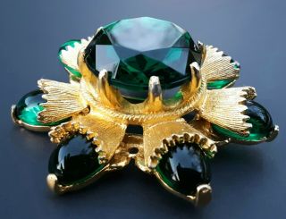 Large Vintage Signed " Benedikt N.  Y.  " Emerald Glass Brooch / Pendant