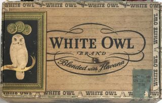 Vintage White Owl Brand Blended With Havana Cigar Box W/ Tax Label Rare