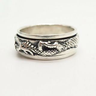 925 Sterling Silver Vintage Chinese Dragon Rotating Men ' s Band Ring Size 11 1/4 3