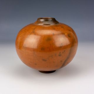 Vintage Burnished Brown Glazed Studio Pottery Vase - Signed Kati.