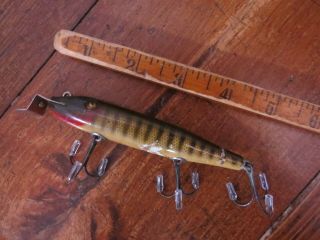 Vintage Wooden Creek Chub Minnow Lure Glass Eyes 4 1/2 " Long 3 Hooks