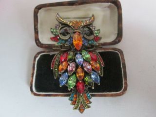 Vintage Signed Butler&wilson Large Rhinestone Crystal Owl Bird Brooch Pin
