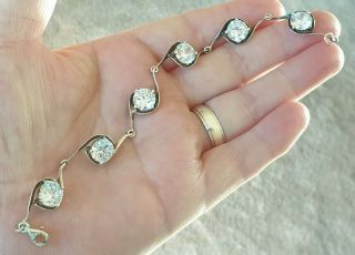 Stunning Vintage Art Deco Jewellery Faceted Crystal Sterling Silver Bracelet