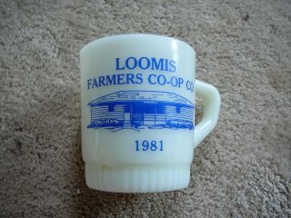 Loomis Farmers Co - Op 1981 - Ne Nebraska - Vintage Fire King White Milk Glass Mug