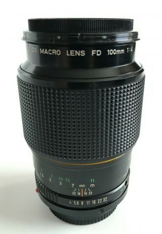 Vintage Canon Macro Lens Fd 100mm 1:4 - Stops F4 To F32