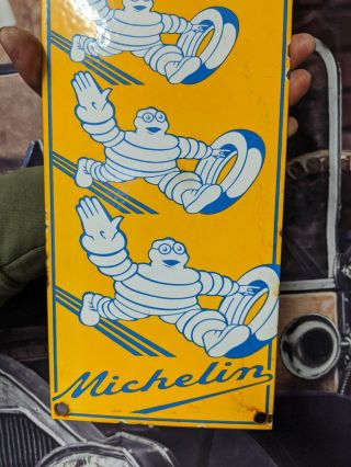 LARGE OLD VINTAGE 1950 ' S MICHELIN MAN TIRES PORCELAIN ADVERTISING SIGN DEALER 3