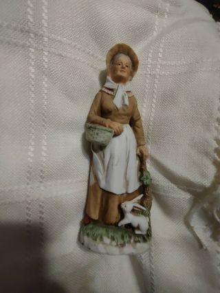 Vintage Homco Home Interior Figurine - Elderly Lady With Basket & Rabbit - 1409