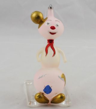 Vintage De Carlini Blown Glass Powder Pink Clown Christmas Ornament 6 - 1/2 " X 2 "